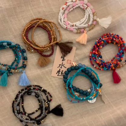 波西米亞風小米珠多層串珠手鏈女生夏天民族風輕奢小眾復古手飾品