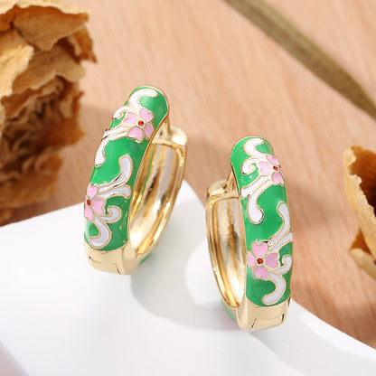 彩色琺瑯花朵復古耳扣－_1白底紅花款細節｜https://igowo.tw/
