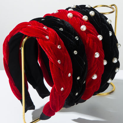 珍珠鋯石扭紋編織髮箍－商品主圖｜https://igowo.tw/