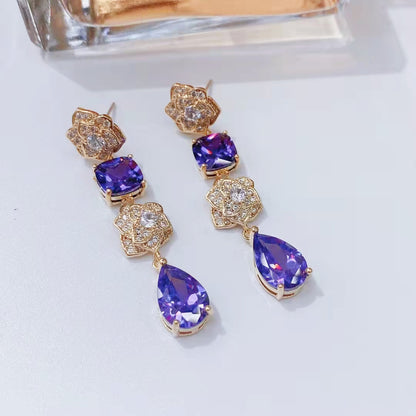S925彩色鋯石花朵水滴耳釘－白色款細節｜https://igowo.tw/