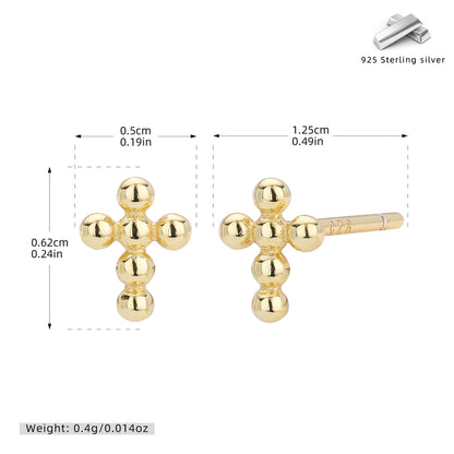 S925 新款耳釘時尚冷淡風光面十字架耳飾輕奢百搭小眾飾品