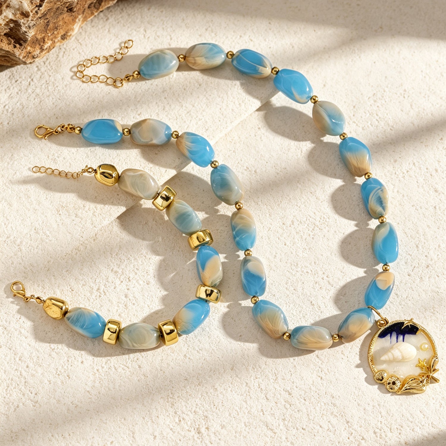 樹脂貝殼項鍊兩件組－03手鍊項鍊套裝款細節1｜https://igowo.tw/