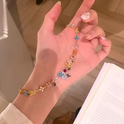 金色鋯石花朵電鍍耳環－項鍊-金色-彩色款細節1｜https://igowo.tw/