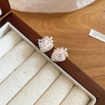 銀針春夏新款鋯石草莓耳釘韓系甜美可愛百搭耳環輕奢高級感耳飾女