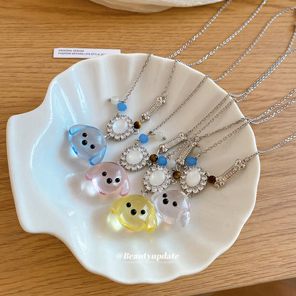 鋯石花朵項鍊－項鍊-黃色款細節｜https://igowo.tw/