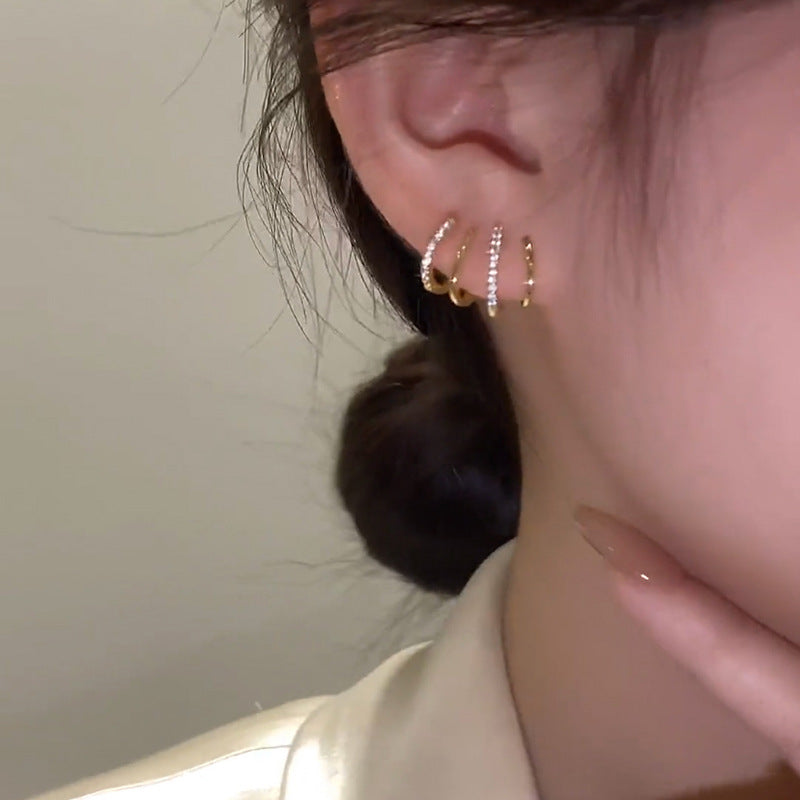 真金電鍍銀針鋯石幾何耳環韓國東大門簡約金屬感耳釘氣質高級耳飾