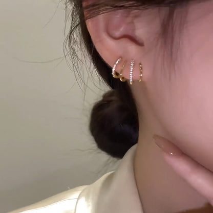 真金電鍍銀針鋯石幾何耳環韓國東大門簡約金屬感耳釘氣質高級耳飾