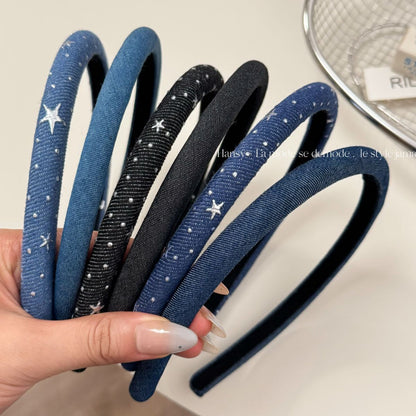 銀色星星簡約髮箍－細條牛仔箍-黑色款實拍｜https://igowo.tw/