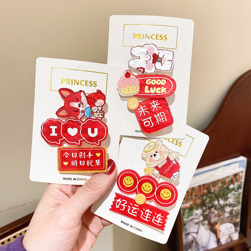 紅色卡通復古髮夾－商品主圖｜https://igowo.tw/