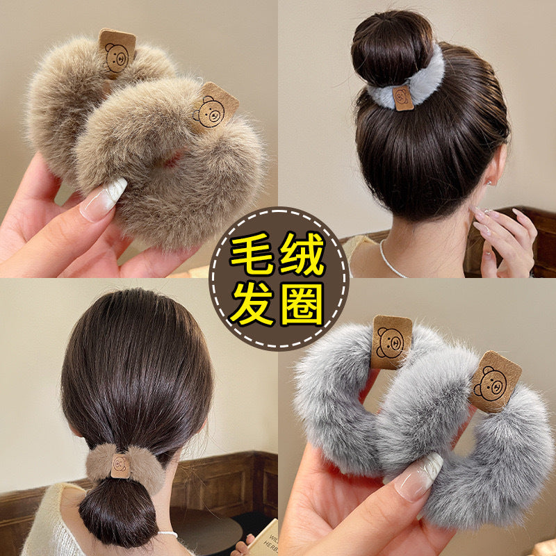 彈力繩絨面小熊髮圈－商品主圖｜https://igowo.tw/