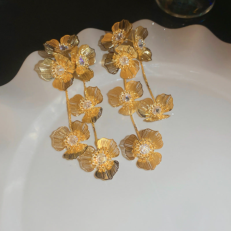 珍珠愛心花朵流蘇耳環