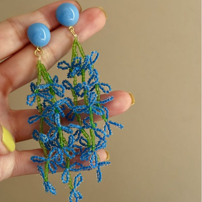 綠色串珠花朵流蘇耳環－商品主圖｜https://igowo.tw/