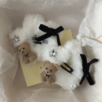 棕色絨面小熊簡約髮夾－商品主圖｜https://igowo.tw/