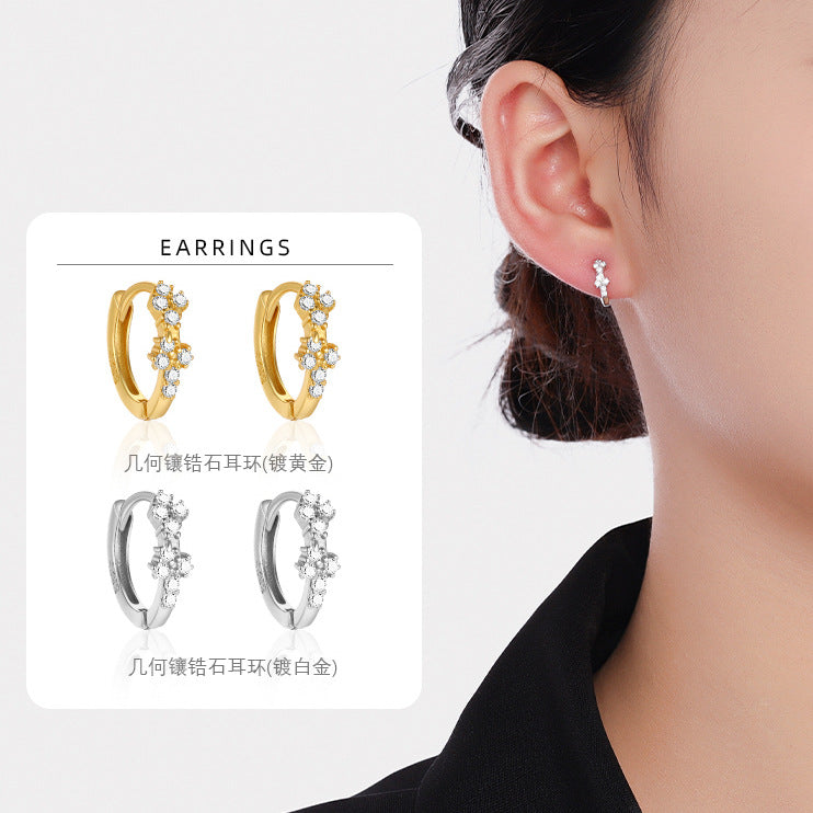 S925 鑲鑽不規則耳環女歐美小眾冷淡風設計高級感氣質耳圈