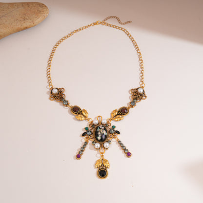 珍珠貝殼橢圓復古項鍊