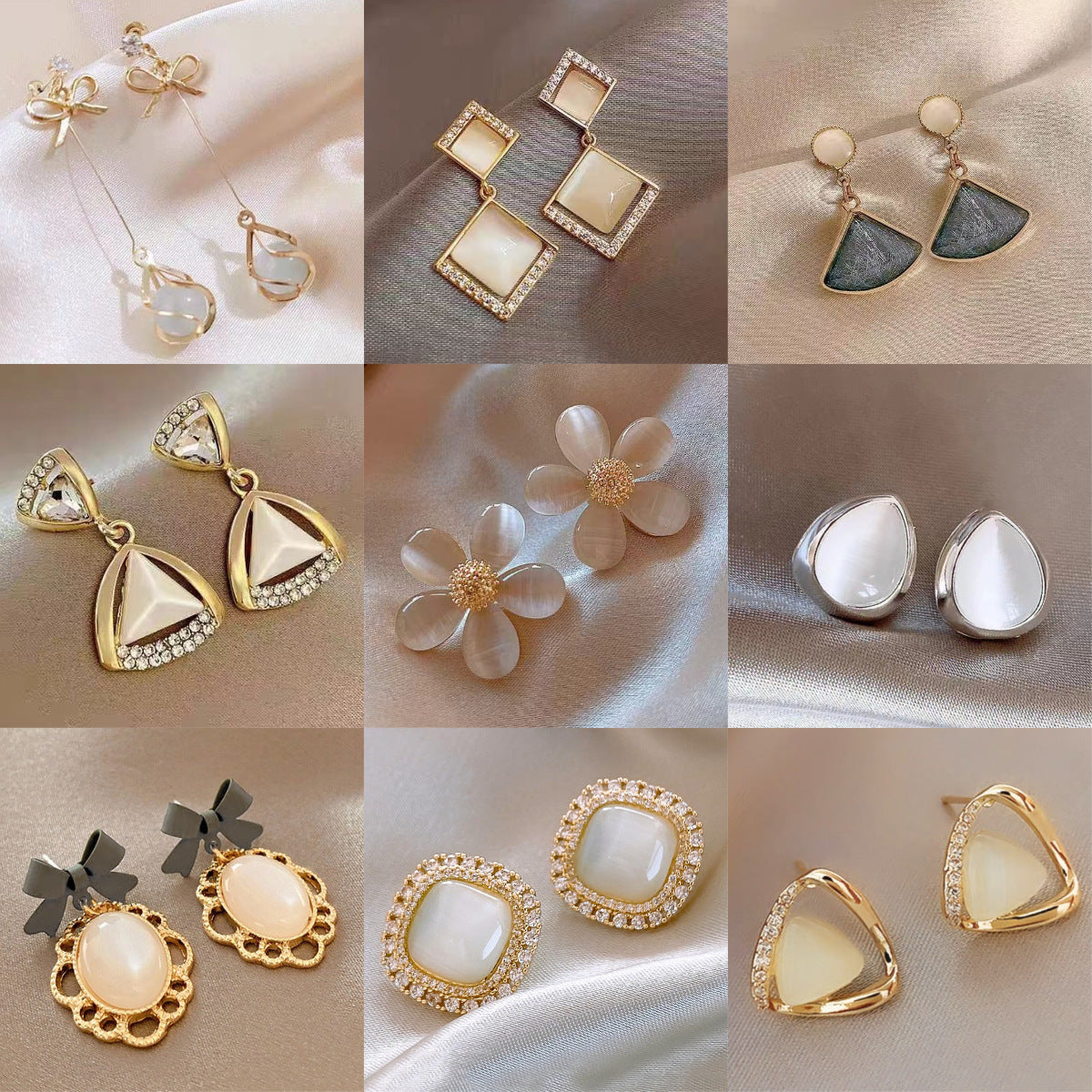 貓眼石銀針花朵耳環－商品主圖｜https://igowo.tw/