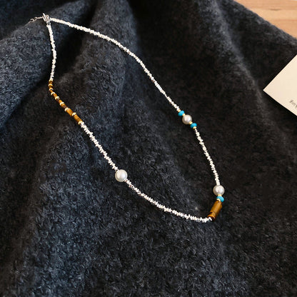 虎眼石珍珠復古項鍊