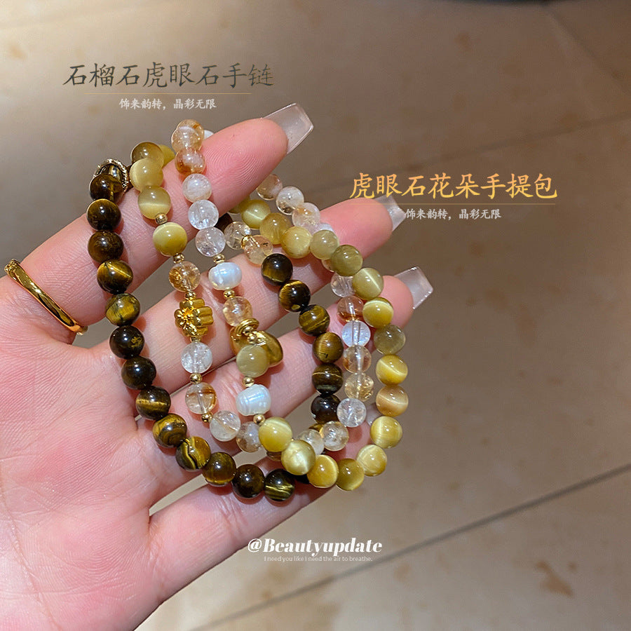 天然虎眼石珍珠串珠手鏈新中式小眾百搭手串高級感手環氣質手飾女