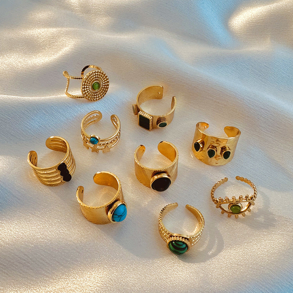 金色綠松石可調式戒指－商品主圖｜https://igowo.tw/