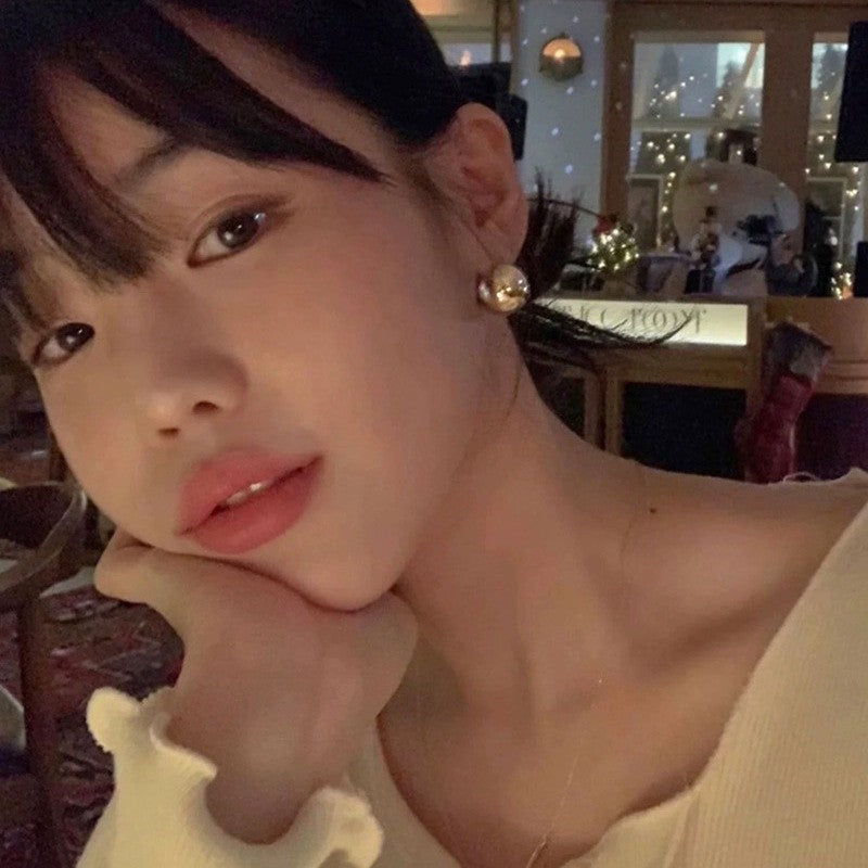 金屬半圓球耳夾無耳洞高級感小眾設計簡約耳釘女夏冷淡風氣質耳環 金色耳針