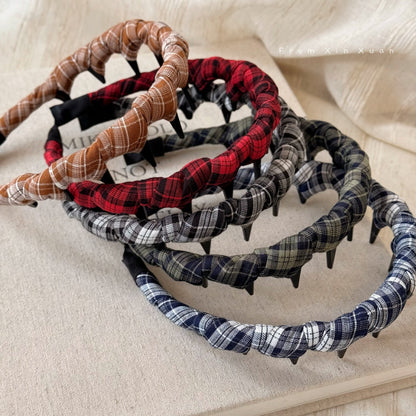 布面格紋纏繞髮箍－商品主圖｜https://igowo.tw/