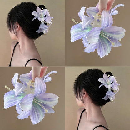 仿真幽魅紫百合花朵抓夾發夾女氣質盤發鯊魚夾氛圍感優雅韻味發飾