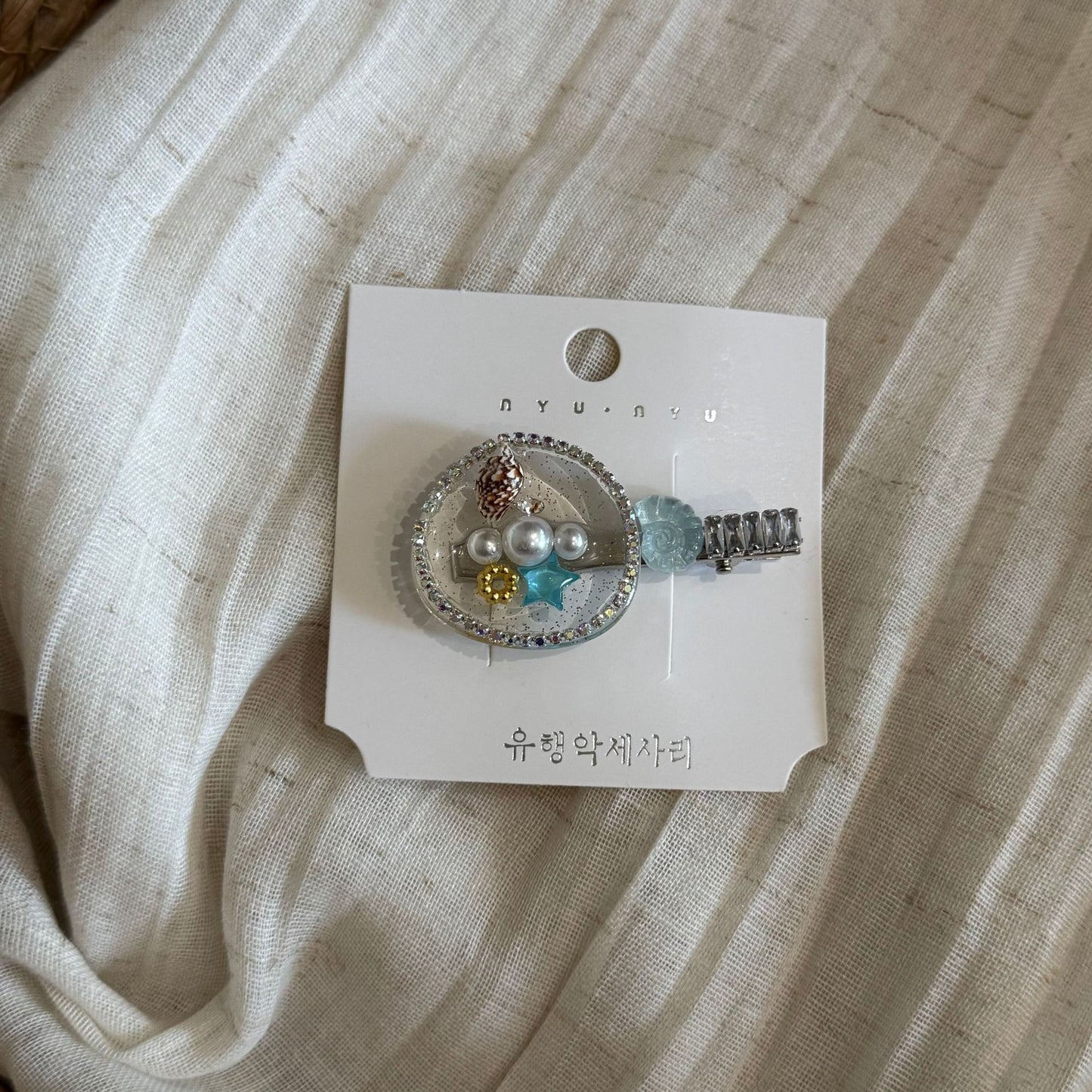 藍色珍珠蝴蝶結髮夾
