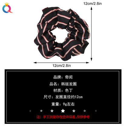 彈力繩格紋大腸圈髮圈－粗條紋-粉色款細節｜https://igowo.tw/