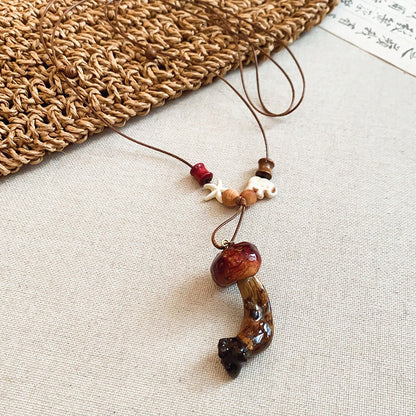 樹葉水滴墜飾復古項鍊－26#項鍊-咖色款細節｜https://igowo.tw/