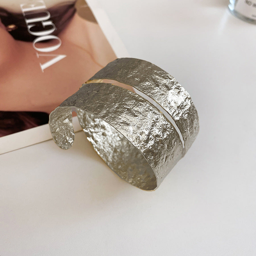 歐美跨境金屬褶皺不規則圓形開口手鐲輕奢高級感手環巨好看手飾女