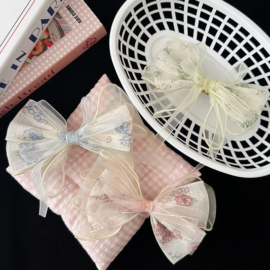 網紗蝴蝶結花朵髮夾－商品主圖｜https://igowo.tw/