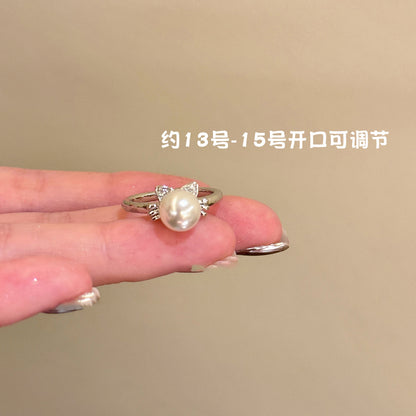 珍珠鋯石可調式戒指－11#戒指-銀色款細節6｜https://igowo.tw/