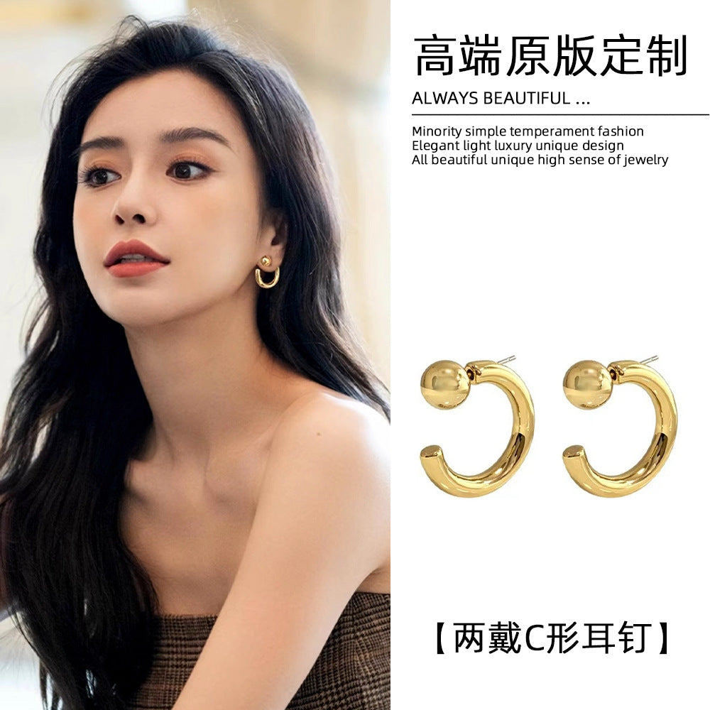 圓珠C形兩用簡約耳釘－商品主圖｜https://igowo.tw/