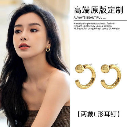 圓珠C形兩用簡約耳釘－商品主圖｜https://igowo.tw/
