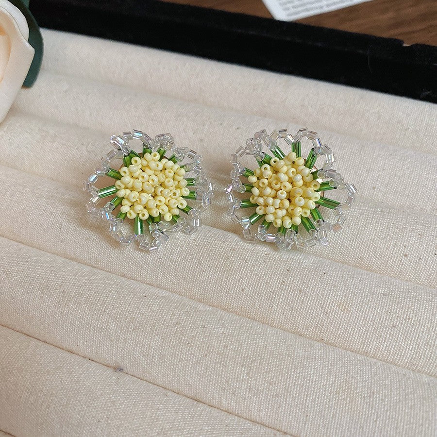 彩色編織花朵耳釘多巴胺海邊度假風耳環夏季清新時尚百搭耳飾批發
