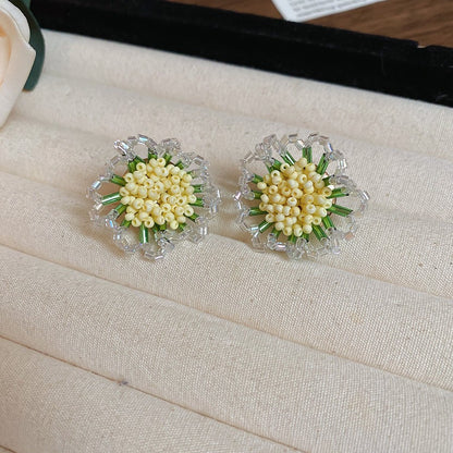彩色編織花朵耳釘多巴胺海邊度假風耳環夏季清新時尚百搭耳飾批發