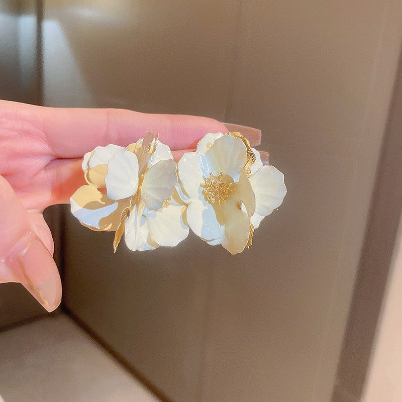 銀針滴油愛心幾何耳環韓國簡約花朵耳釘時尚氣質耳墜高級感耳飾女