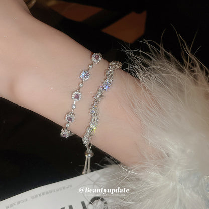 鑲鋯石芒星珍珠款可調節手鏈女小眾冷淡風手環復古時尚手飾高級感