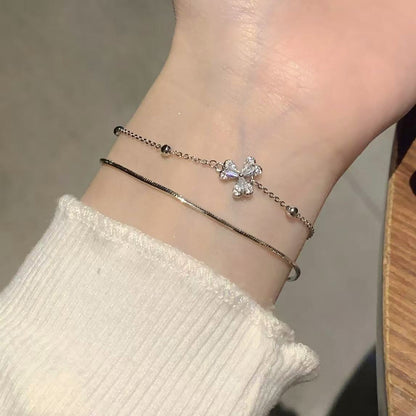 18K真金電鍍鋯石花朵手鏈輕奢高級感小眾手環日常通勤百搭手飾女