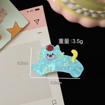 藍色壓克力貓咪髮夾