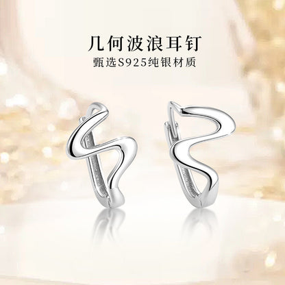 S925 對稱波浪形耳扣日韓時尚個性氣質鍍K金輕奢女款ins風耳環