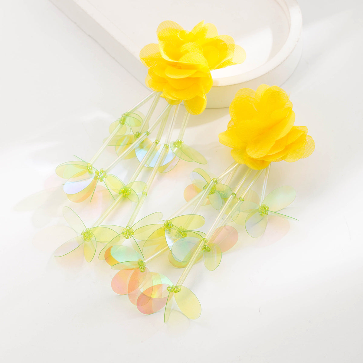 繽紛花朵流蘇垂墜耳環－藍色款細節5｜https://igowo.tw/