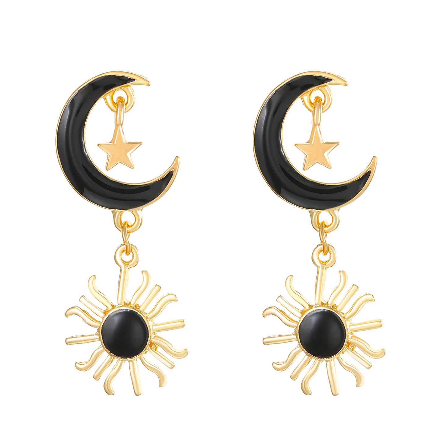 黑色琺瑯月亮復古耳環