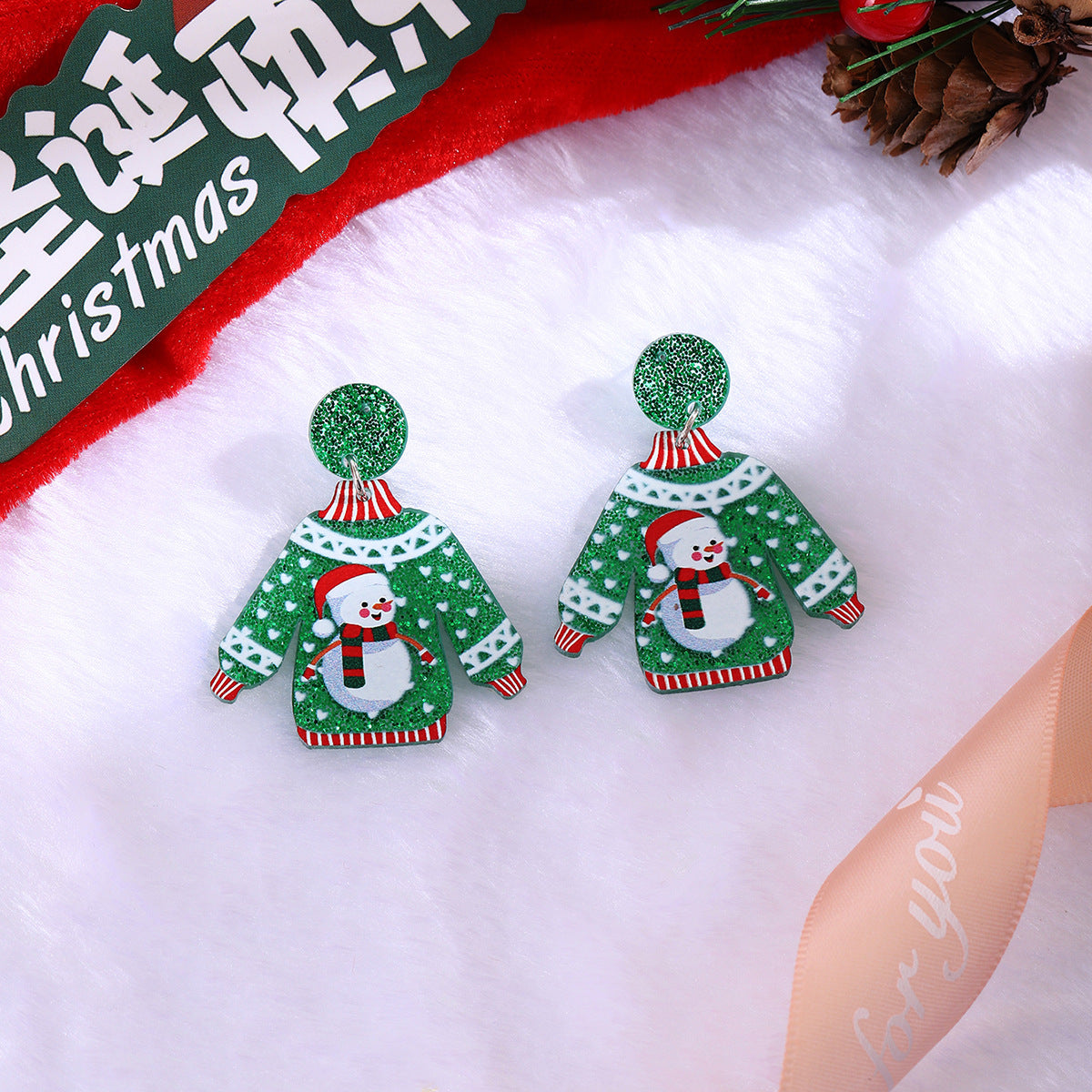 撞色壓克力雪花耳環－/紅色麋鹿款細節｜https://igowo.tw/