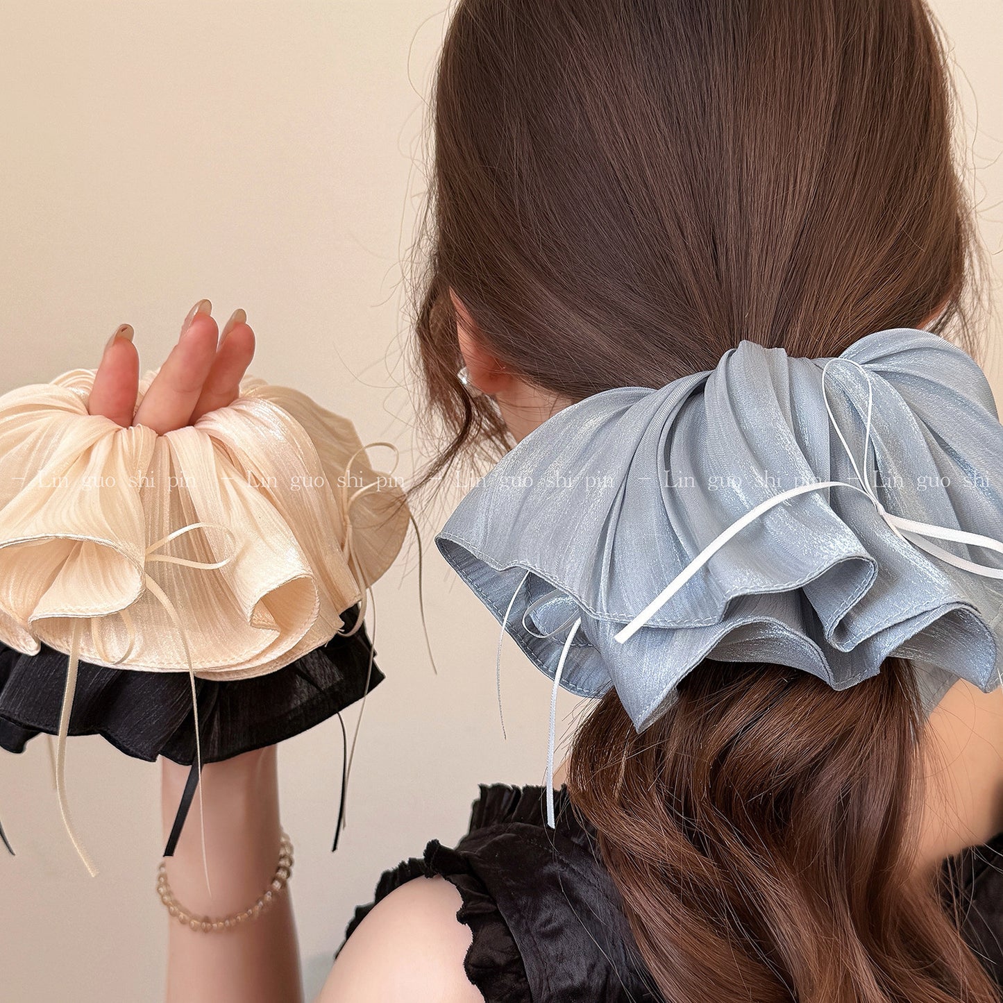 緞帶大腸圈髮圈－商品主圖｜https://igowo.tw/