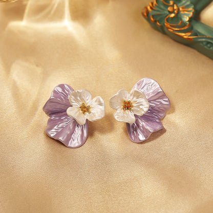 S925紫色花朵兩用耳釘－商品主圖｜https://igowo.tw/