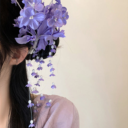 超仙鈴蘭花流蘇側邊發夾女新中式頭飾2026新款漢服高級感花朵發飾