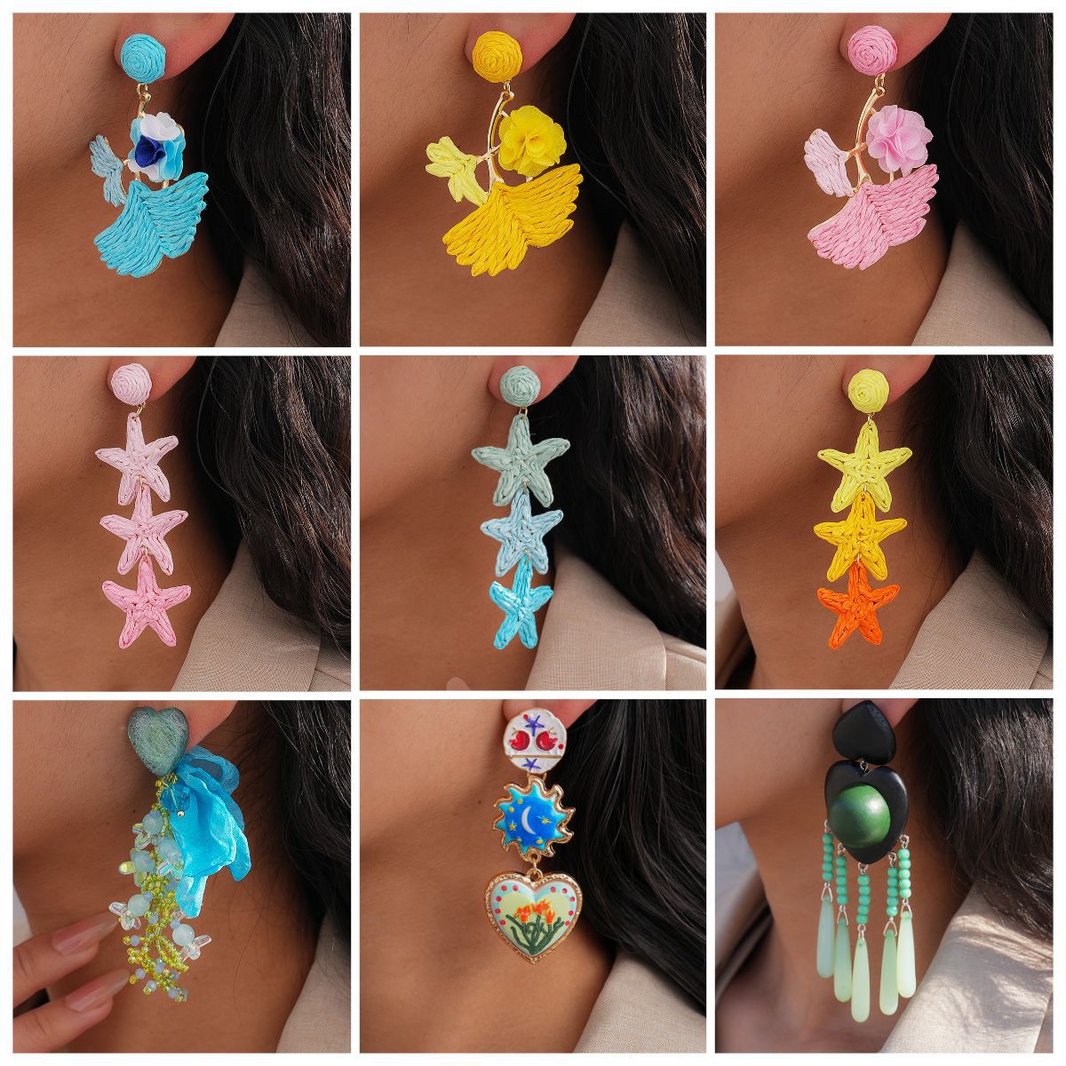 編織布面海星花朵耳釘－商品主圖｜https://igowo.tw/