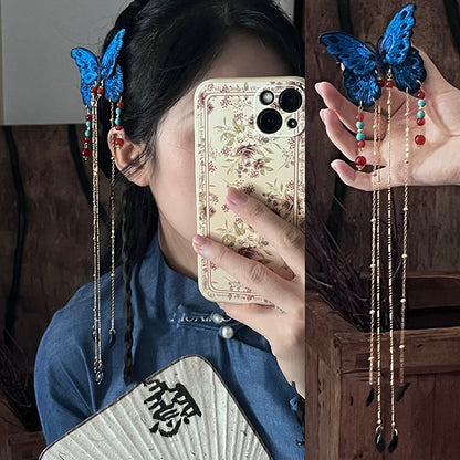 針織蝴蝶水晶樹脂花瓣流蘇發夾復古民族風鴨嘴夾側邊碎發劉海夾女