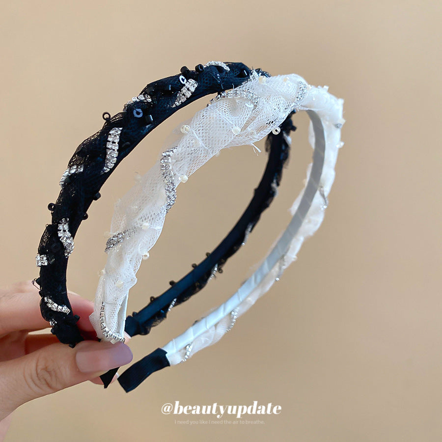 鑲鉆玻璃纏繞網紗發箍時尚優雅氣質頭飾后腦勺盤發防滑壓頭發發飾